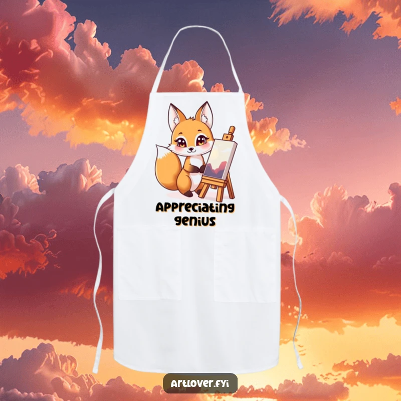 Funny fox chef apron, a kitchen garment featuring a discerning fox admiring a culinary masterpiece.