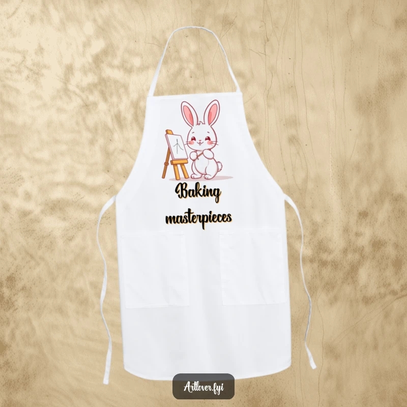 Funny Bunny Artist Apron showing a cute kawaii bunny with an easel, ideal for cooking and adding artistic charm.
