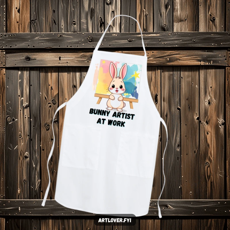 Funny Apron: A playful bunny poses in front of an abstract canvas, ready to protect you from paint or batter splatters with style.