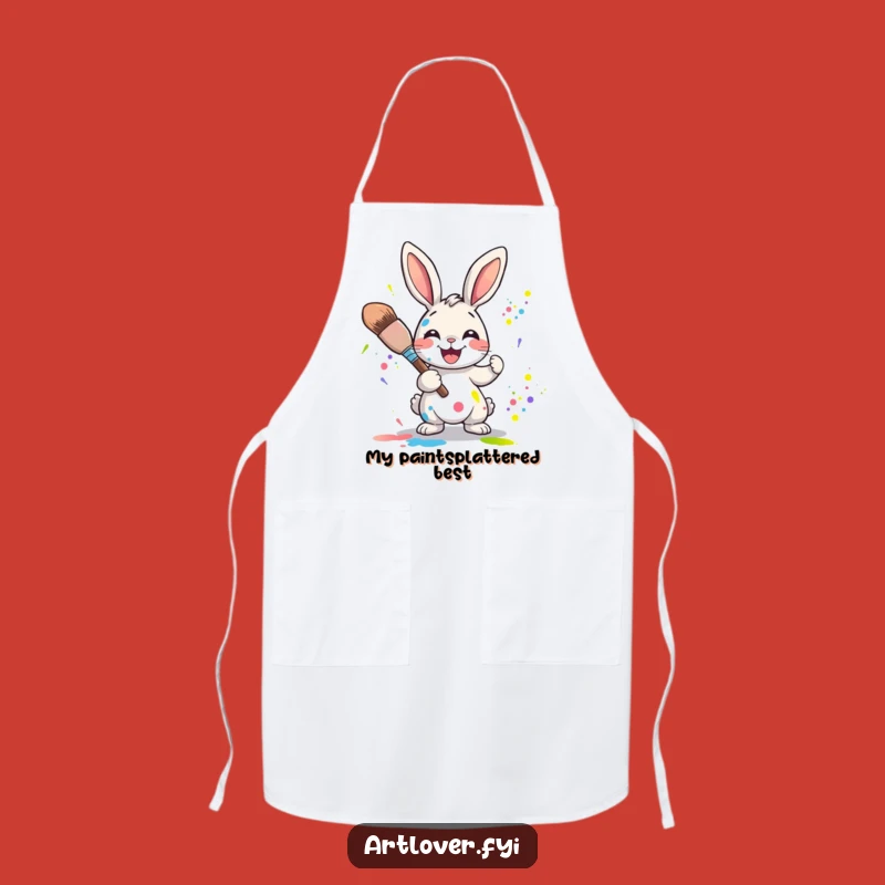 Funny Rabbit Artist Apron: Joyful Character Splattering Colors, Messy Humorous Kitchen Gift!