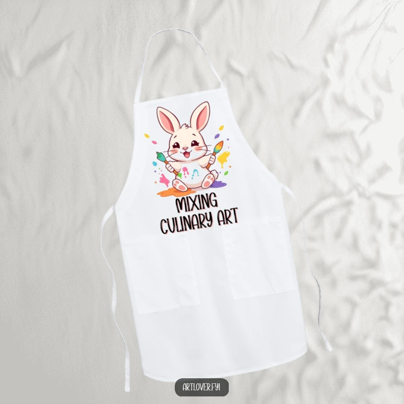 Funny Rabbit Painter Apron: A happy rabbit artist mixing paints with its paws, making this apron a funny and practical accessory.