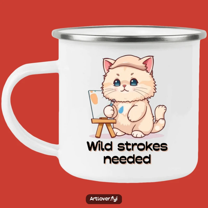 Funny Cat Artist Enamel Camping Mug: Creative Fuel for the Outdoors!