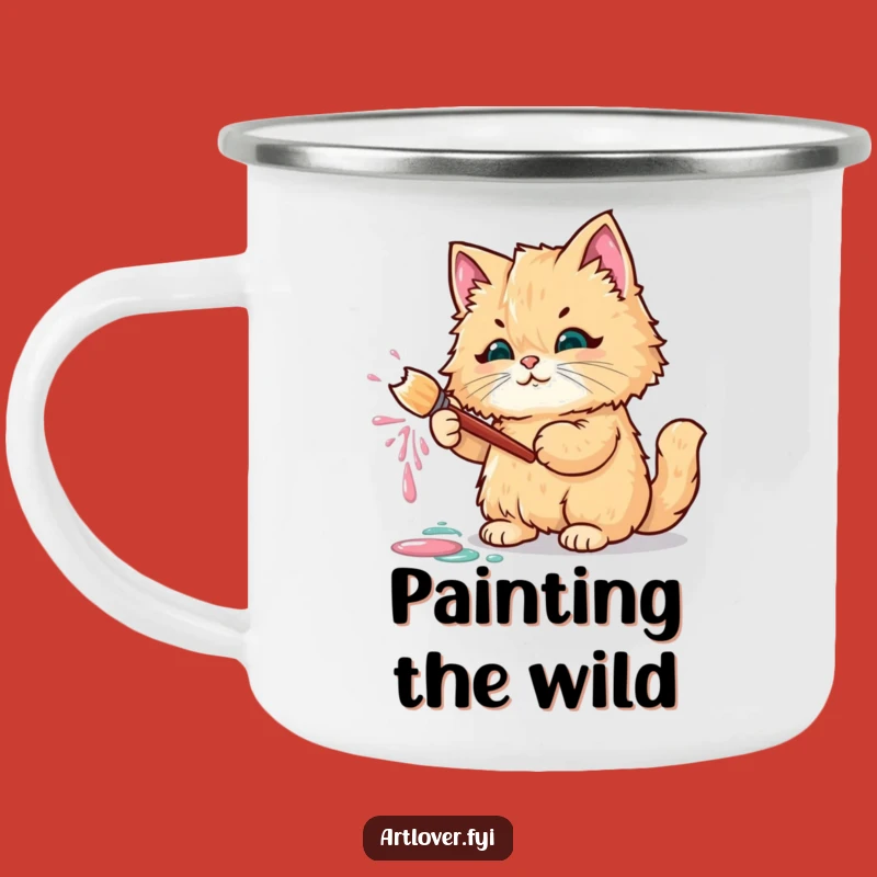 Funny Fluffy Cat Paint Camping Mug: Artful Adventures Outdoors