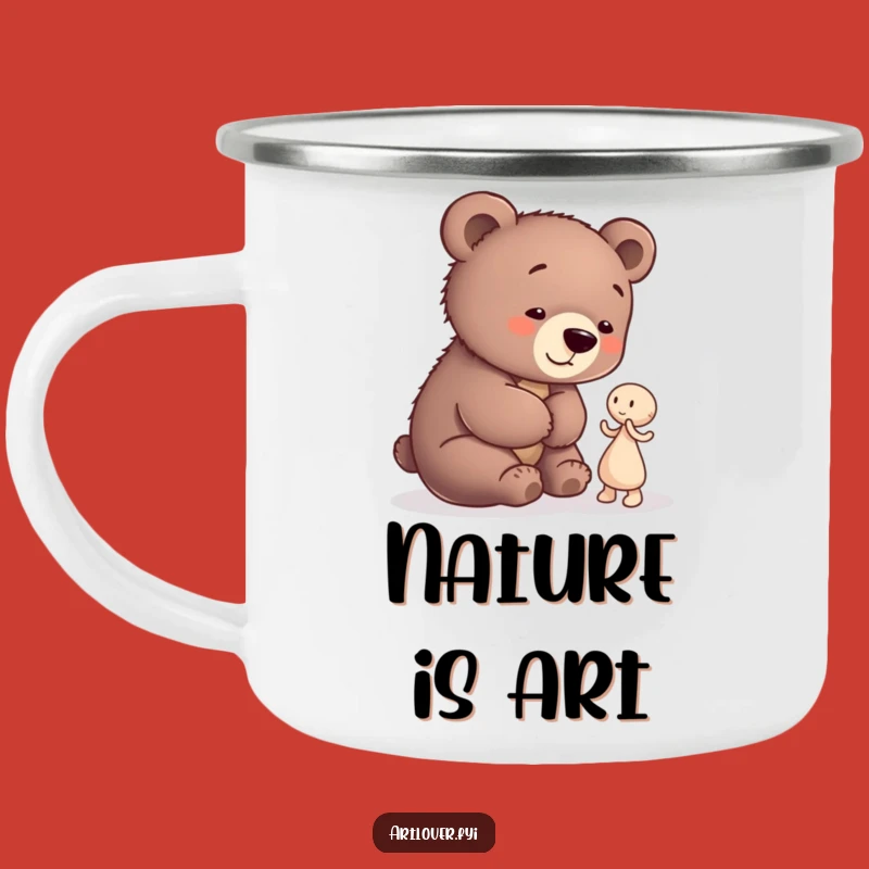 Funny Bear Cub Artist Enamel Camping Mug: Artful Sips in the Wild!