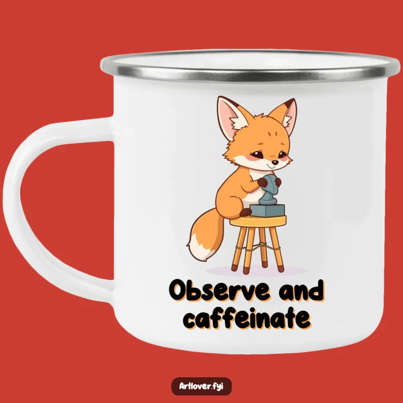 Funny Fox Art Critic Enamel Camping Mug: Culture on the Go!