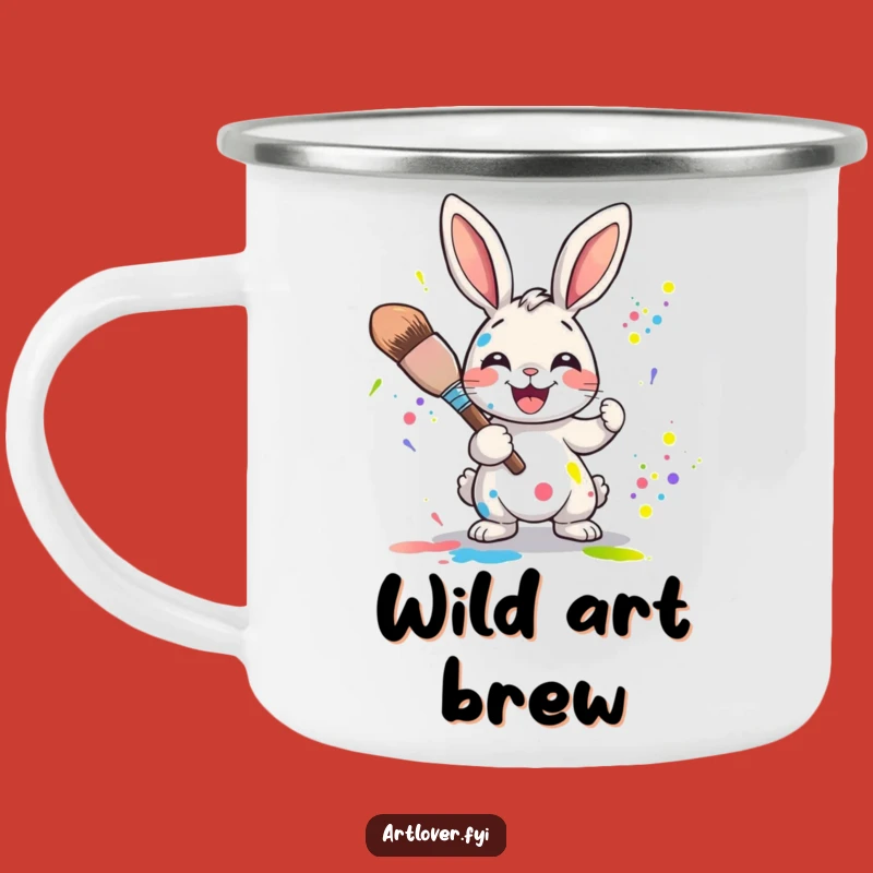 Funny Rabbit Artist Camping Mug: Durable Joyful Character Splattering Colors, Outdoor Humorous Gift!