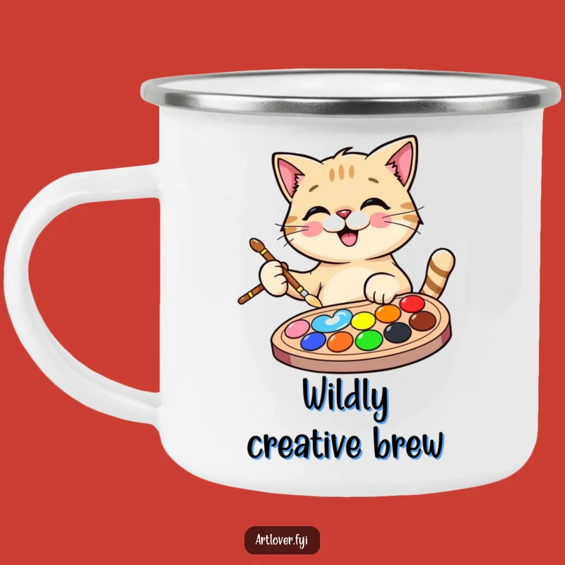 Funny Cat Artist Camping Mug: Happy Painter Kitty, a Hilarious Outdoor Gift!
