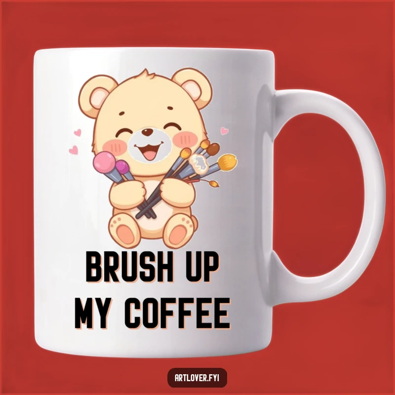 Funny Artist Bear Cub Mug: Happy Brush Bouquet - Perfect Gift!