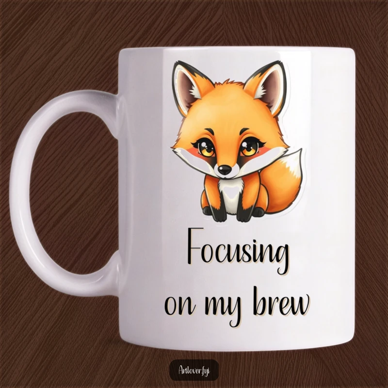 Funny fox with intense focus drawing with a charcoal stick on paper, a humorous artist mug.