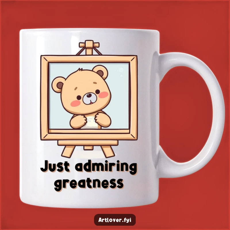 Funny Bear Cub Art Lover Mug: Admiring Painting Sigh, Humorous Gift for Art Enthusiasts