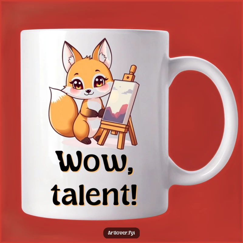 Funny Fox Art Critic Mug: Admiring Masterpiece Gift for Art Lovers