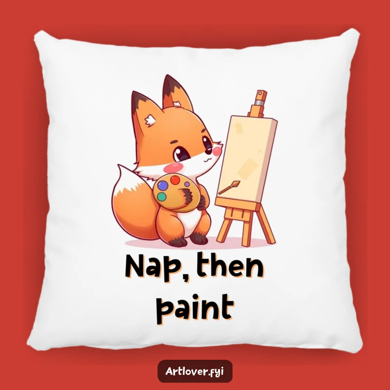 Funny Artist Fox Pillow: Cozy Palette Comfort - Ideal Gift!