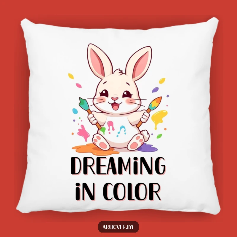 Funny Rabbit Painter Pillow: Snuggle Up with Artistic Comfort!