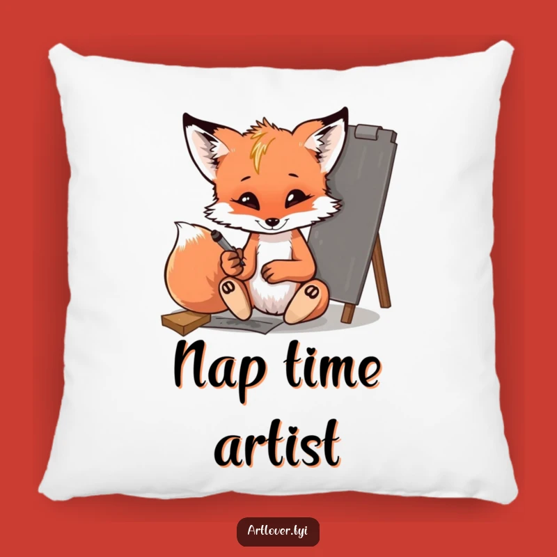 Funny Fox Cub Pillow - Cozy Artist Cushion for Creative Nooks