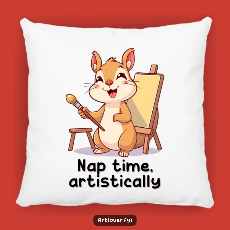 Funny Squirrel Artist Pillow: Delightful Painter Comfort, Soft Humorous Gift for Art Lovers