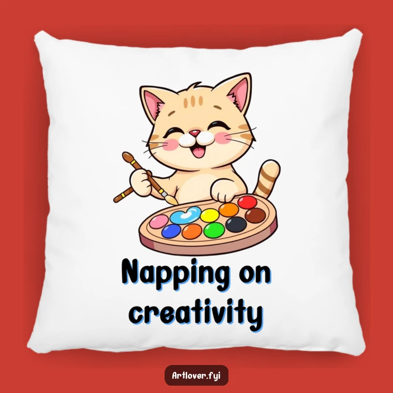Funny Cat Artist Pillow: Cheerful Kitty Accent, a Hilarious Decorative Gift!