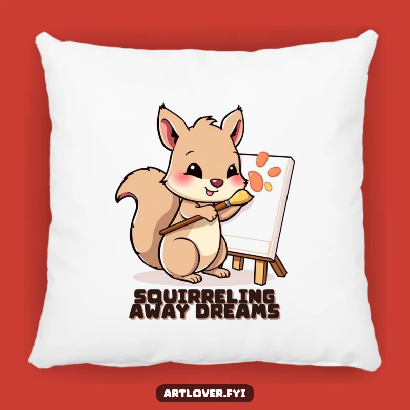 Funny Squirrel Artist Pillow: Cozy Cushion with a Playful Painter Squirrel, Novelty Gift