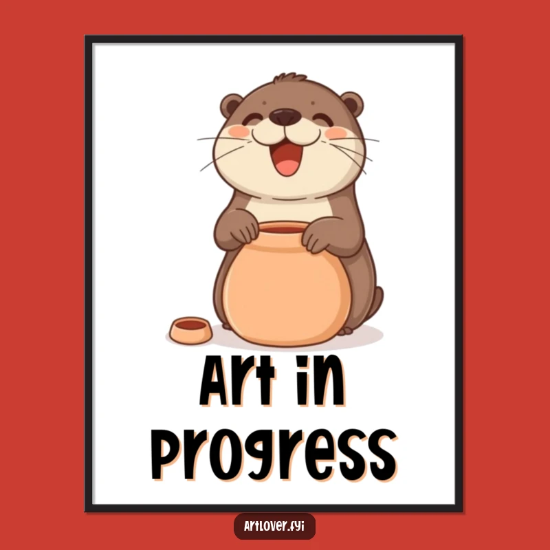 Funny Otter Pottery Digital Art: Joyful Smiling Artist Adds Whimsy