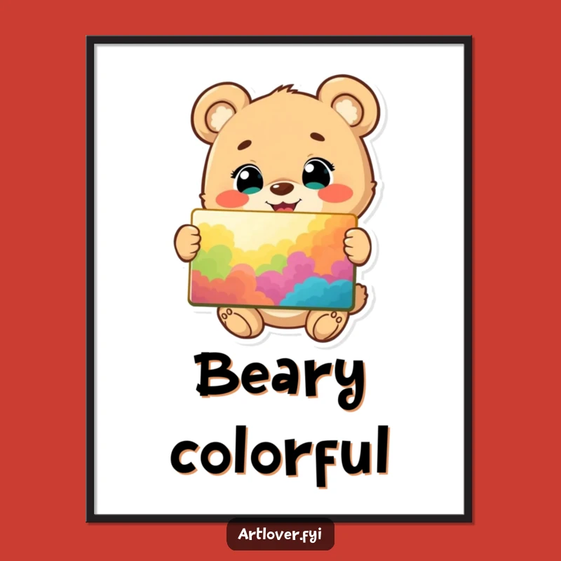 Funny Bear Cub Artist Digital Art: Downloadable Print of Happy Cub's Vibrant Painting, Gift