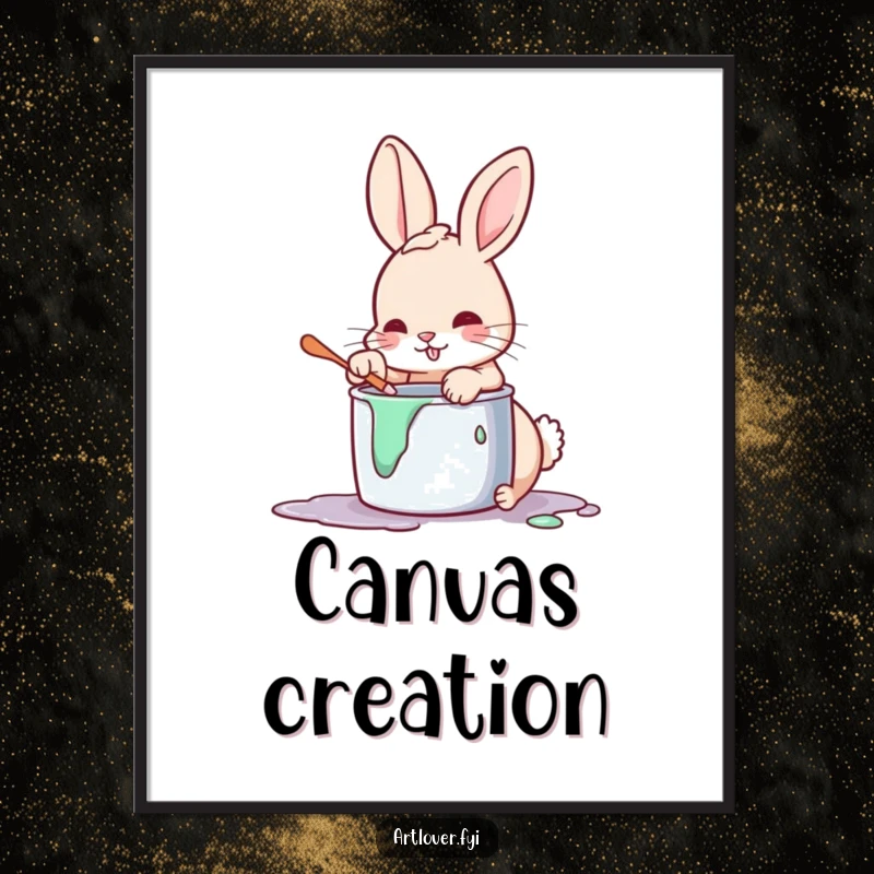 Funny rabbit painting digital art, a high-resolution download of a playful bunny with its paw in a pot of paint.