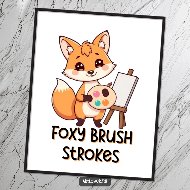 Funny Fox Artist Digital Art Print: A playful fox artist holding a palette and brush, high-resolution file full of creativity, excellent funny gift.