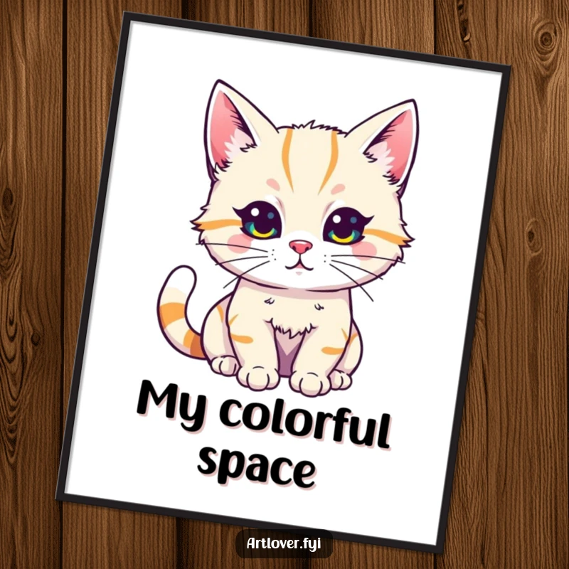 Funny Cat Artist Digital Art Print of a cat enthusiastically painting with bright colors, ready for instant download and as a funny gift.