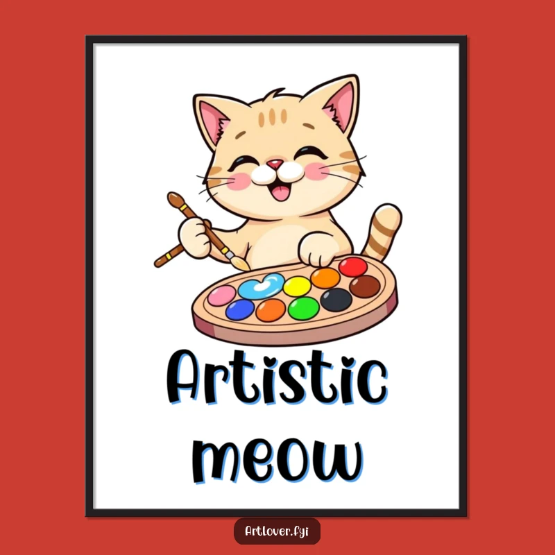 Funny Cat Artist Digital Print: Happy Kitty Scene, a Hilarious Instant Gift!