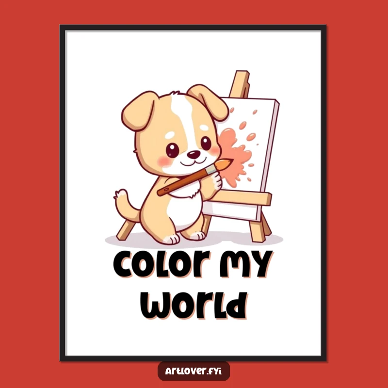 Funny Dog Artist Digital Art Print: Cute High-Quality Character Splashing Paint, Humorous Decor!