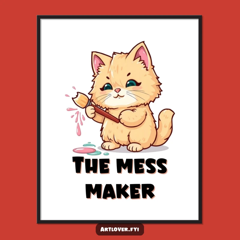 Funny Fluffy Cat Paint Digital Art: Instant Artistic Decor