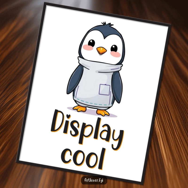 Funny digital art print of a happy penguin artist in a smock, ready to inspire creativity and laughter in any room.