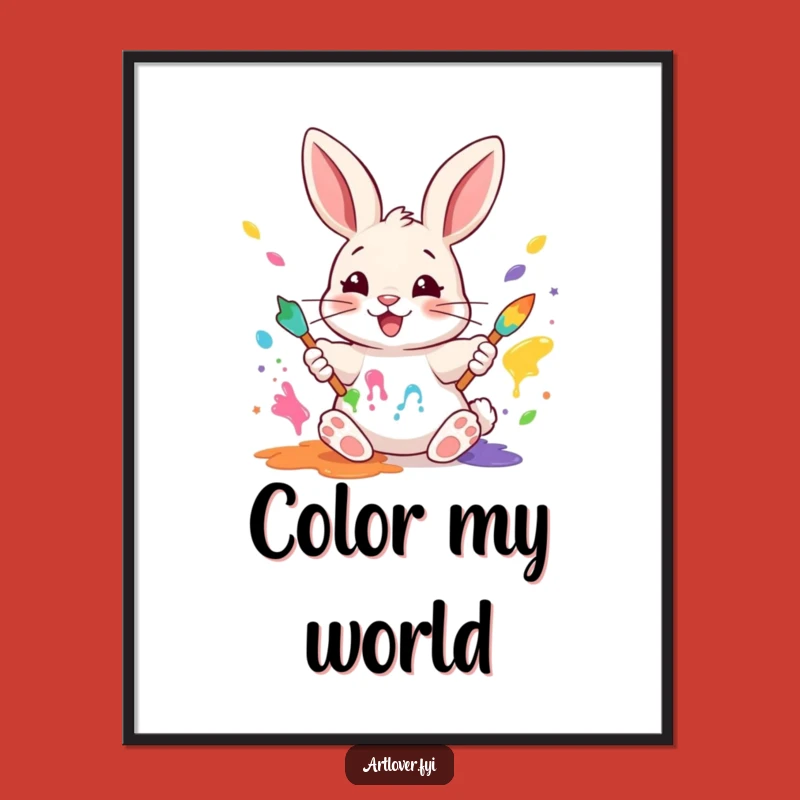 Funny Rabbit Painter Digital Art Print: Instant Artistic Joy for Your Walls!