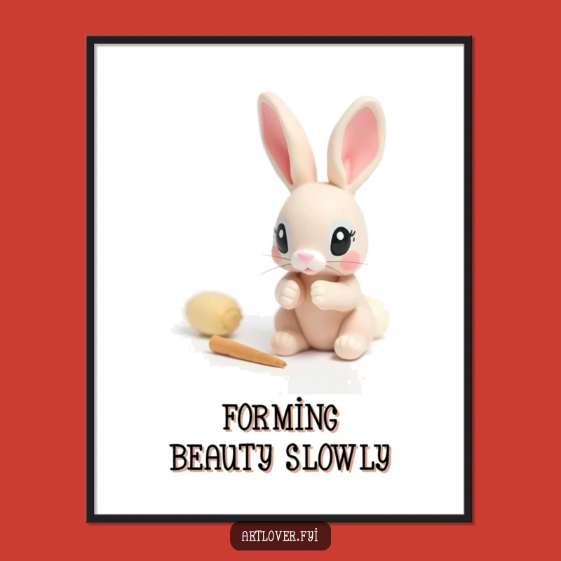 Funny Rabbit Sculptor Digital Print: Instant Artful Charm, Perfect Gift!
