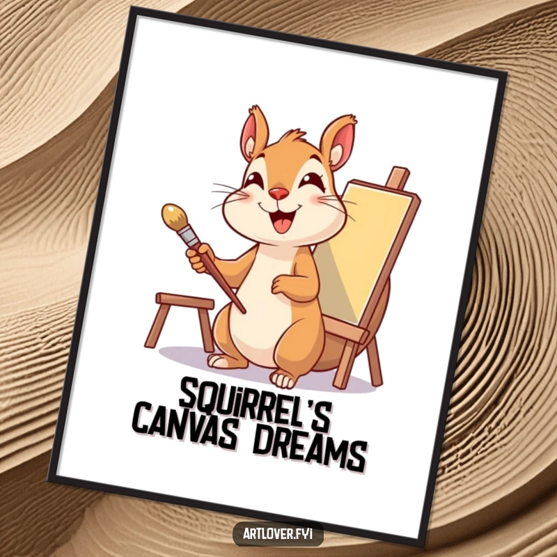 Funny Squirrel Artist Digital Print of a delighted squirrel with a paintbrush and canvas, for instant creative joy.