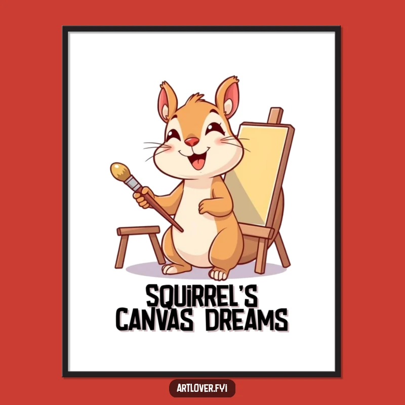 Funny Squirrel Artist Digital Print: Instant Delight, Painter's Canvas Art, Perfect Funny Gift Download