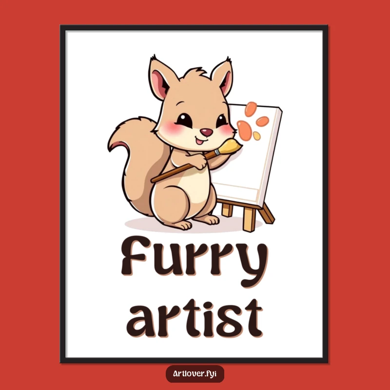 Funny Squirrel Artist Digital Art: Downloadable Print of Playful Painter Squirrel, Gift