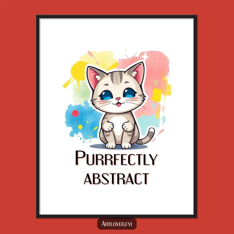 Funny Cat Digital Art, Proud Artist Abstract Painting Print