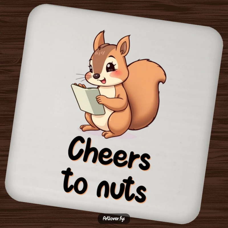 Funny Squirrel Artist Coaster featuring a cheeky squirrel with a sketchbook, protecting surfaces with woodland humor.