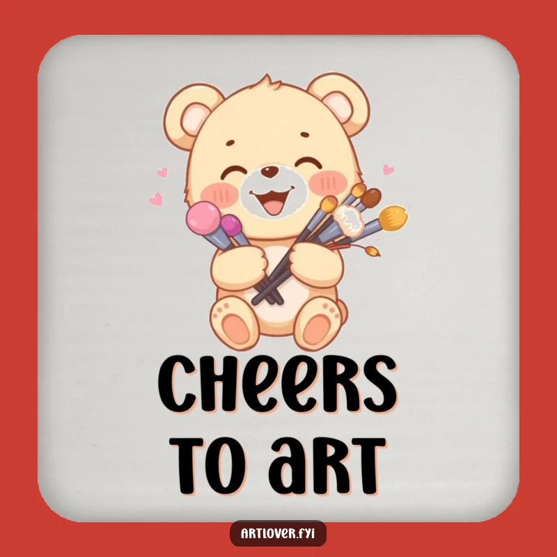 Funny Artist Bear Cub Coaster: Brush Bouquet Protection - Great Gift!