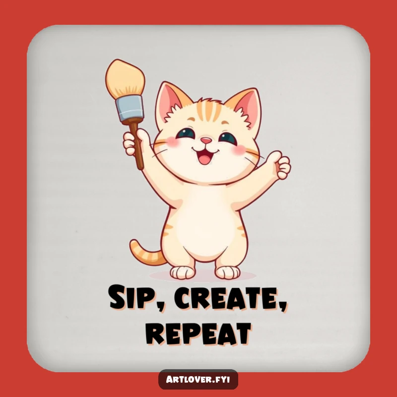 Funny Coaster: Kitten Artist's Palette Protector - Sip with Artistic Flair!