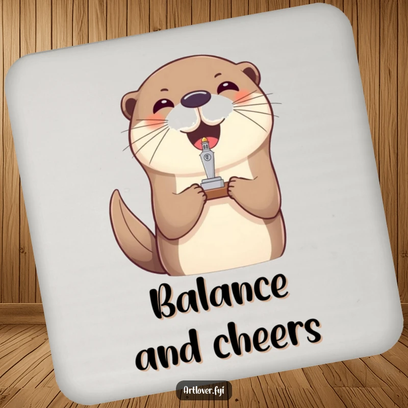 Funny otter balance coasters, a set of protective mats featuring a joyful otter balancing a tiny sculpture.