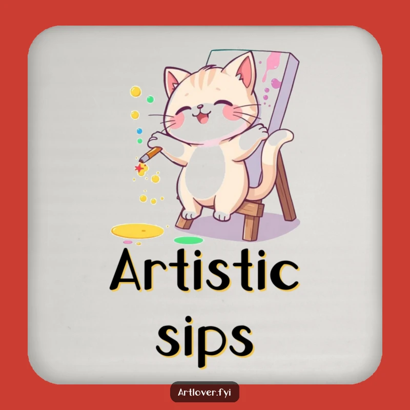 Funny Paint Cat Coasters: Artist Feline Drink Protection, Set of Humorous Gifts