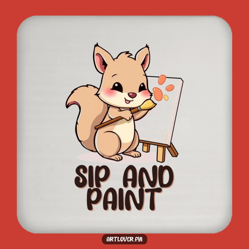Funny Squirrel Artist Coaster: Protect Surfaces with Playful Painter Squirrel Art, Gift