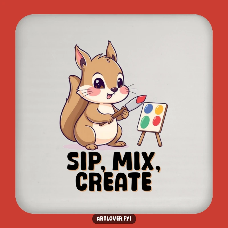 Funny Squirrel Artist Coasters: Protect Surfaces, Cute Funny Gift for Art Lovers