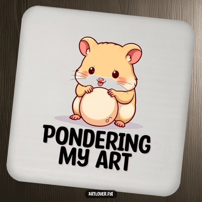 Funny Hamster Sculptor Coaster with a cute hamster focused on sculpting clay, providing surface protection with humor.
