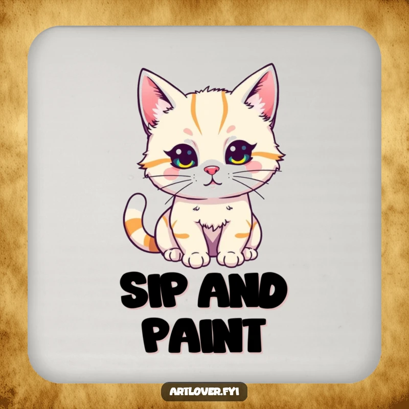 Funny Cat Artist Coaster with a cat enthusiastically painting with bright colors, a functional and funny gift.