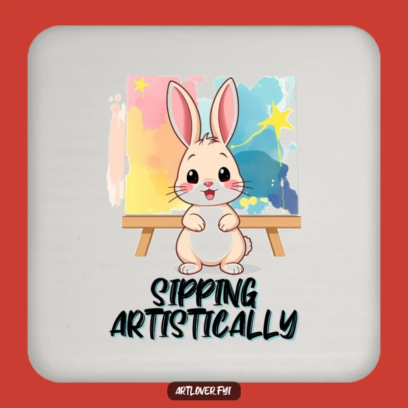 Funny Coaster: Bunny Artist's Canvas Protector - Protect Your Surfaces!