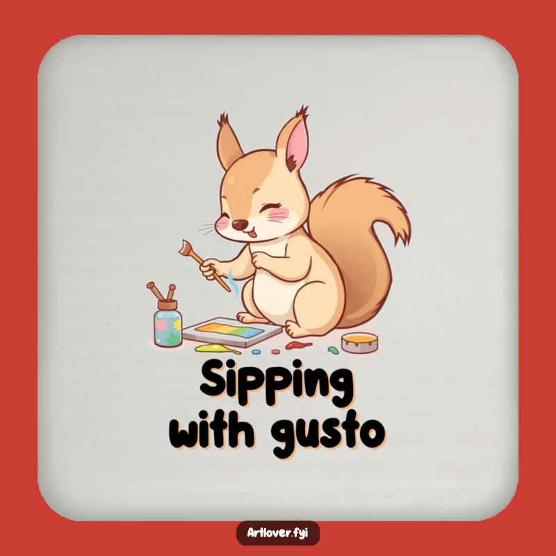 Funny Squirrel Artist Coaster: Protect Surfaces with this Energetic Mixer!