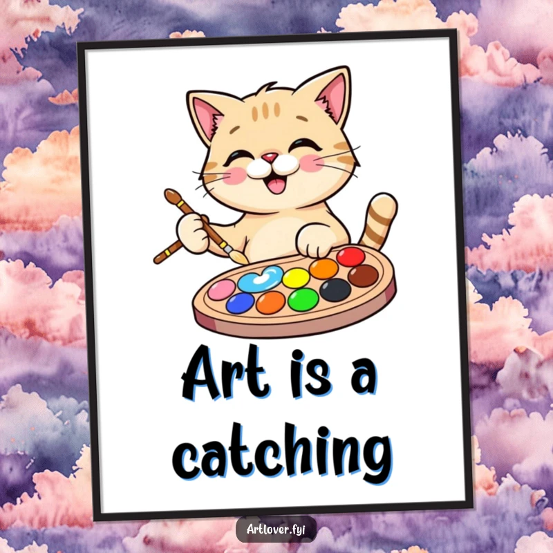 Funny Cat Artist Poster featuring a happy cat holding a paintbrush and palette, bringing artistic charm and humor to any room.