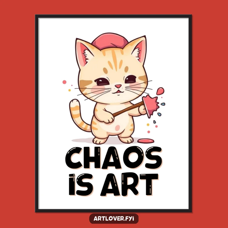 Funny Cat Artist Poster: Determined Feline Splattering Paint, Vibrant Wall Art, Perfect Gift