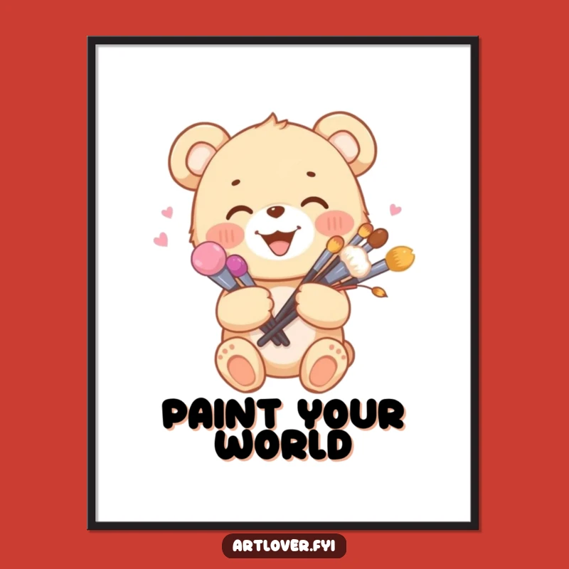 Funny Artist Bear Cub Poster: Happy Brush Art - Great Gift!
